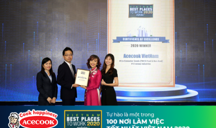 Công ty Acecook Việt Nam tiếp tục khẳng định sức hấp dẫn Thương hiệu nhà tuyển dụng với thành tích ấn tượng trong TOP 100 Nơi Làm Việc Tốt Nhất Việt Nam 2020