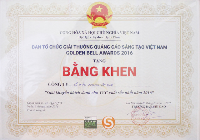 Quảng cáo truyền hình (TVC) tác phẩm dự thi “Phở Đệ Nhất – Tôi yêu sợi gạo” đoạt giải khuyến khích (phần thưởng: Bằng khen Ban Tổ Chức, đầu thu KTS và 2.000.000 đồng).