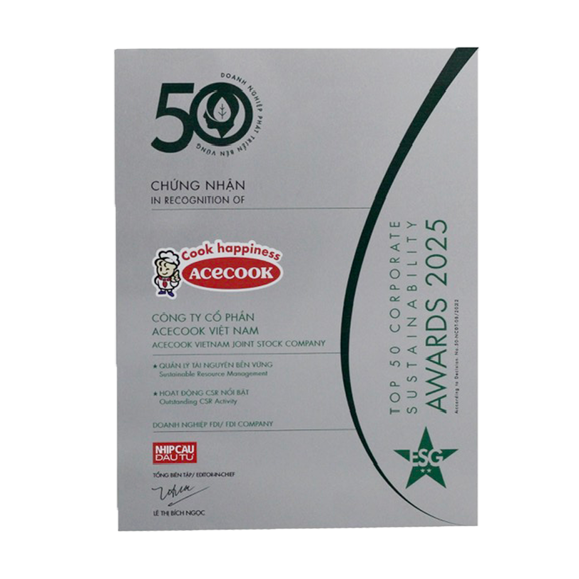 “Top 50 Doanh nghiệp phát triển bền vững tiêu biểu Việt Nam 2025” - Corporate Sustainability Awards 2025 (CSA 2025)